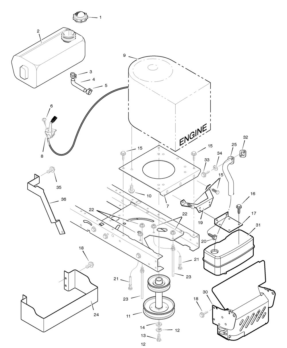 Engine Mount Diagram and Parts List for 312006X50A 2005 Briggs and Stratton Lawn Tractor